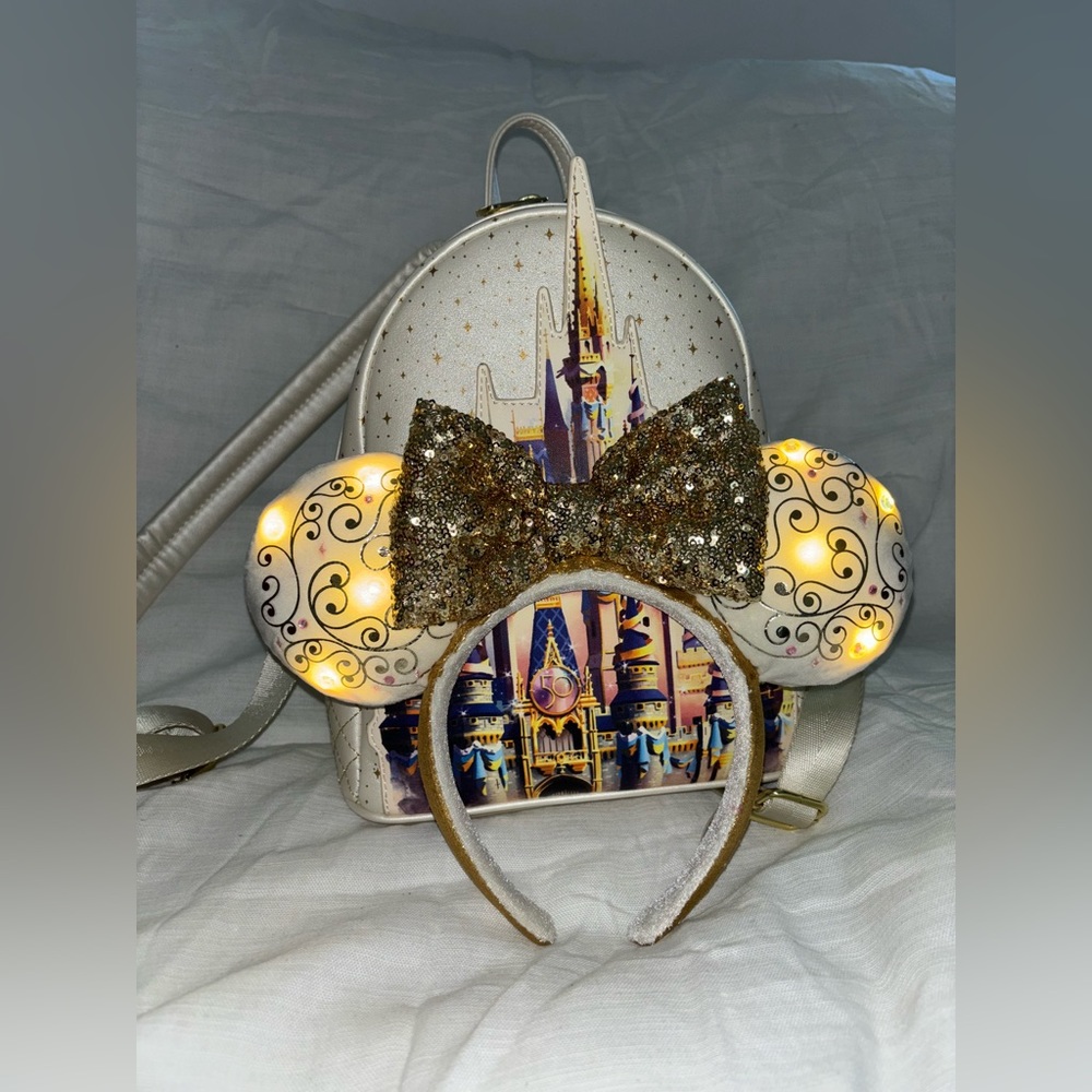 Disney 50th Anniversary Cinderella Castle Loungefly & Matching Ears